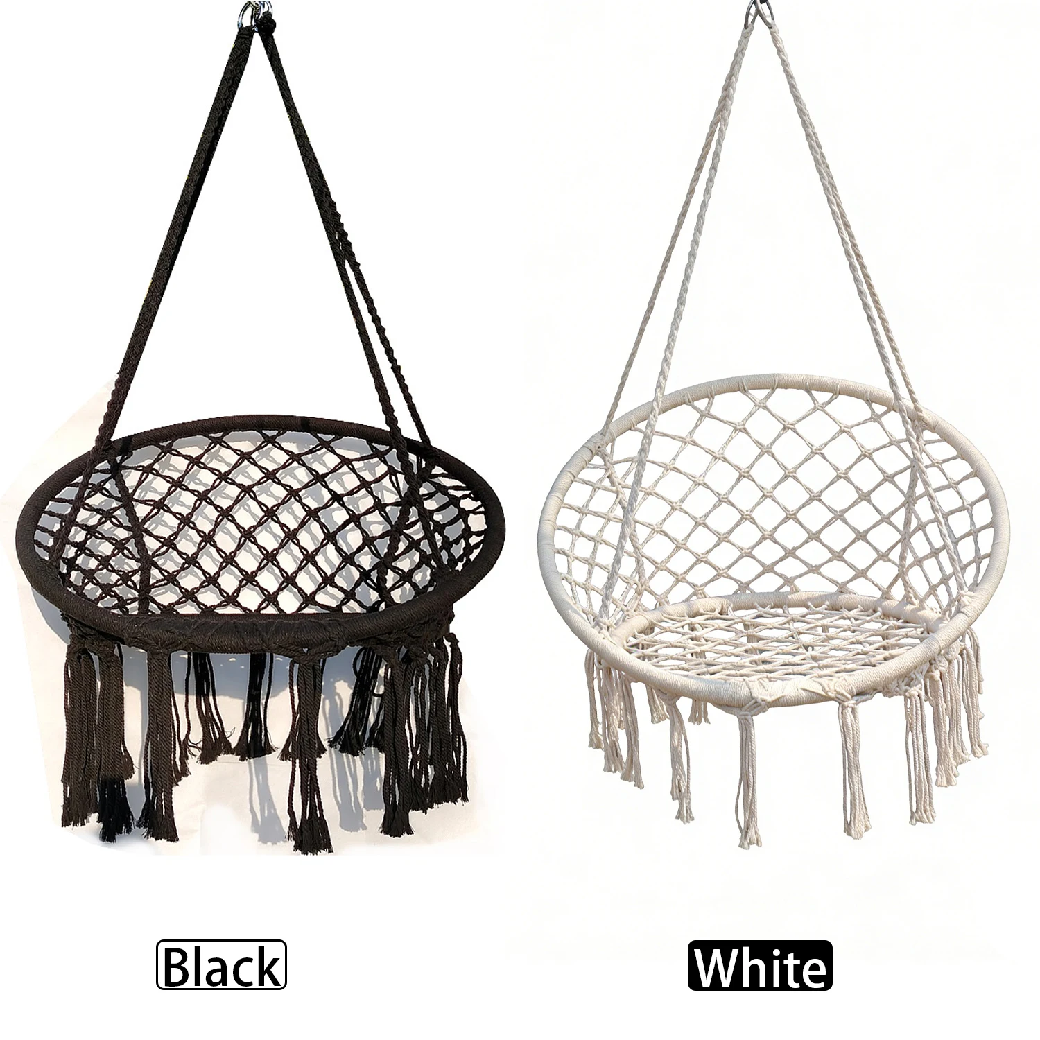 Silla Colgante Tipo Hamaca, Sillas Colgantes de Cuerda de Algodón con Cojín y Kit de Herrajes, Sillas Colgantes para Interiores