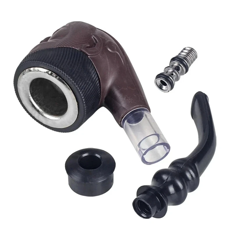 Herb Smoking Pipe Tobacco Pipe Smoking Pipe Cigarette Tobacco Pipe Double Purpose Plastic Bent Pipe Engraving Face Iron Pot Cigarette Holder Filter Portable Smoking