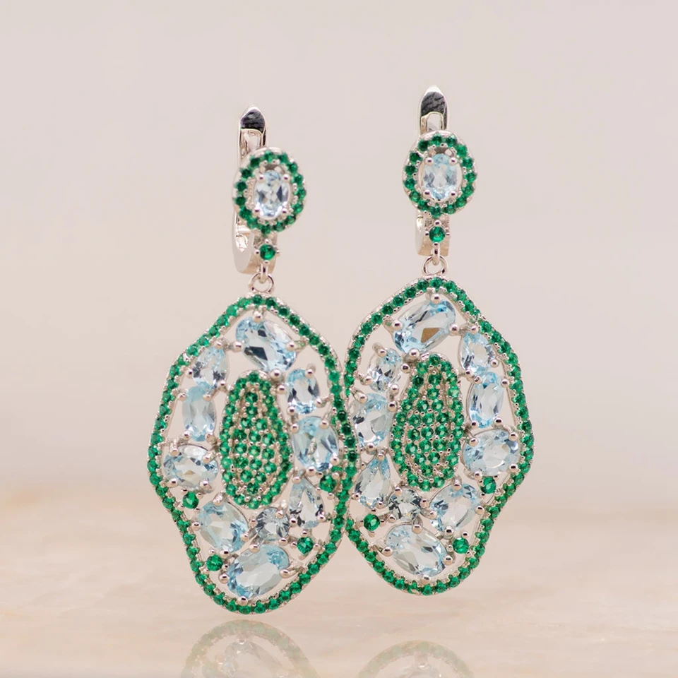Natural Sky Blue Topaz Drop Earrings for Women