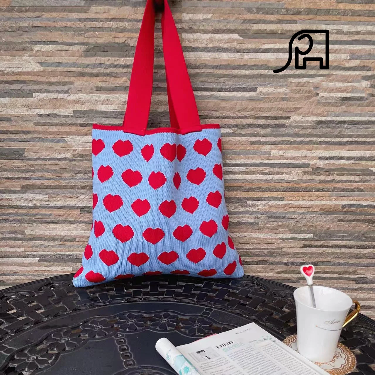 

Women's Shoulder Bag Woven Clash Color Love Design Tote Temperament Storage Knitting Casual Handbag
