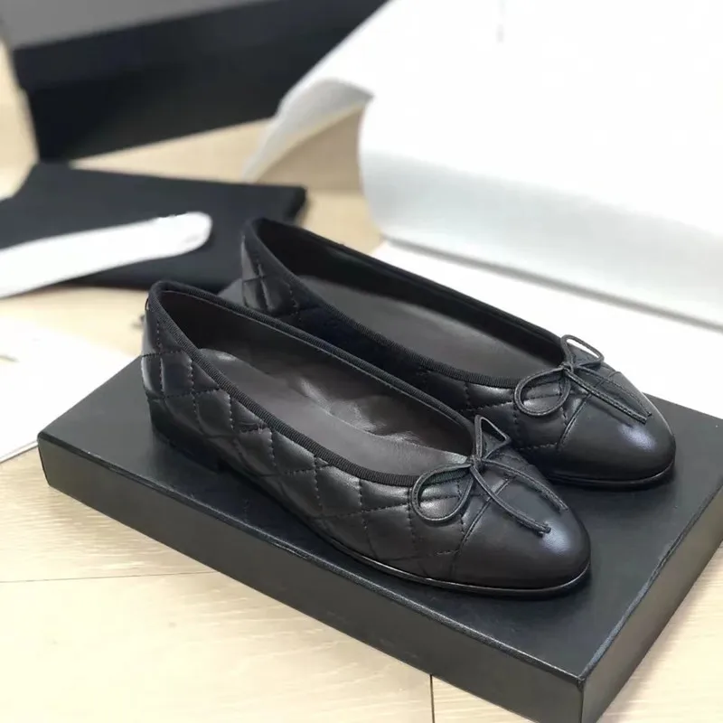 

Top Quality Luxury 2023 Design Round Head Bow Ballet Flats Women Genuine Leather Sheepskin Casual Shoes