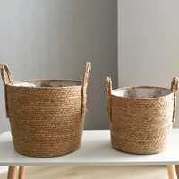 1PC Nordic Handmade Straw Woven Flower Pot Planter Basket Laundry Dirty Clothes Storage Potted Garden Green Plant Flower Holders 4