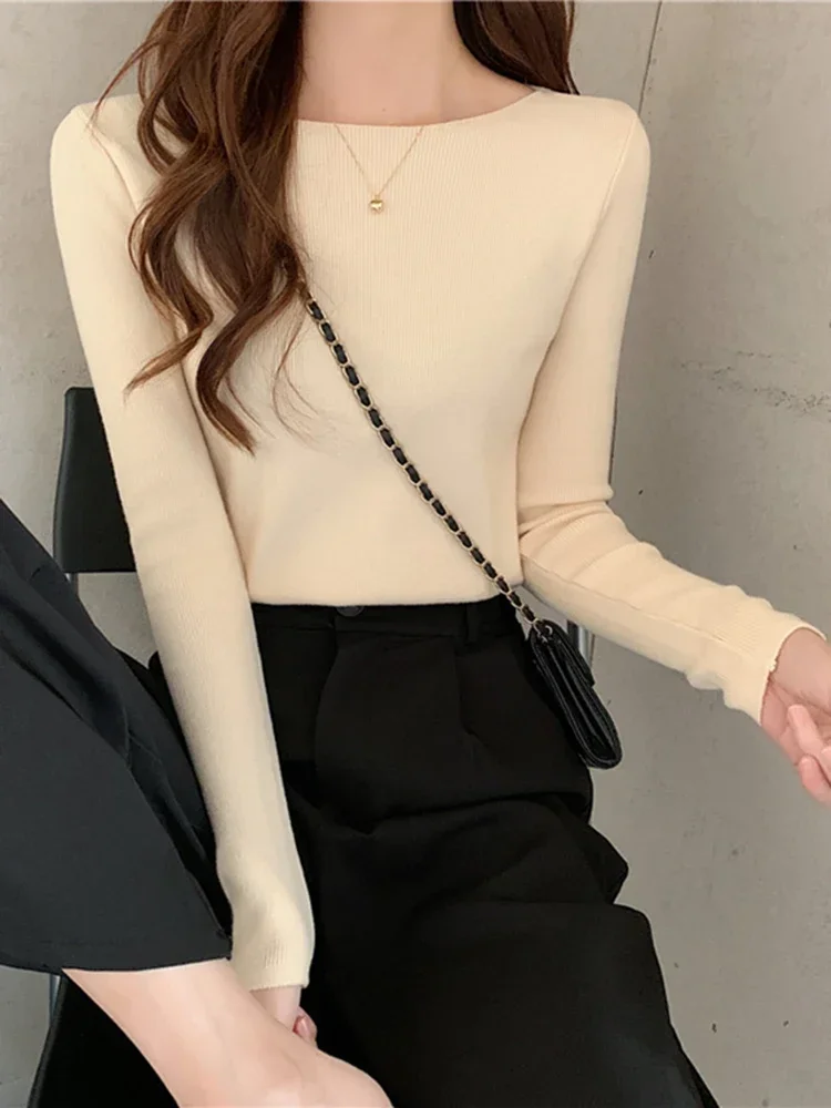 Fashion Ribbed Women Sweater Knitted Soft Pullovers Jumpers Basic Solid Soft Long Sleeve Sweaters For Women Autumn Winter Tops