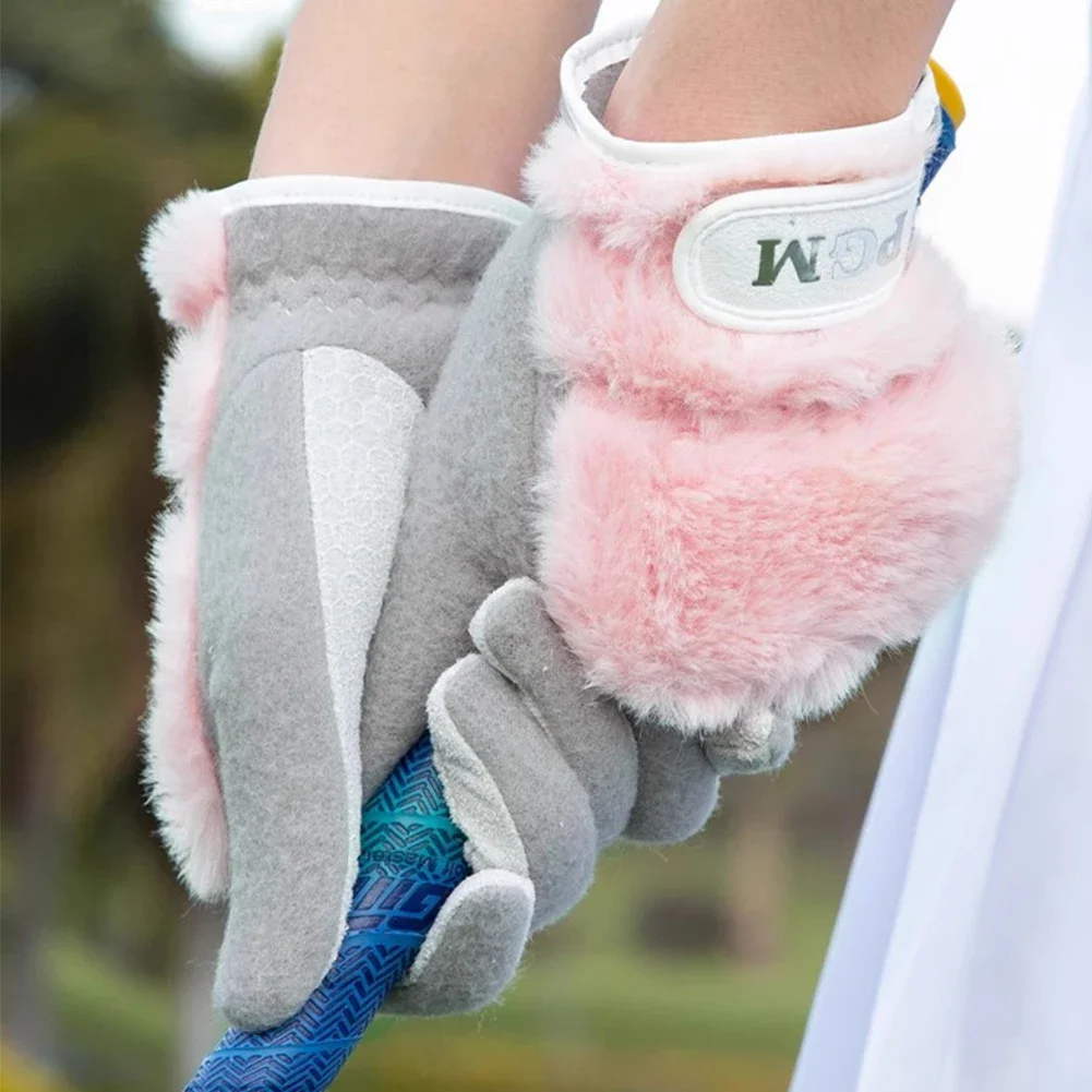 1 Pair Winter Plush Thickened Golf Gloves Ladies Anti-Slip Granules Sport Gloves Women Left and Right Hand Mittens Keep Warm