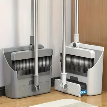 Juego de escoba y escoba plegable 3 en 1, escoba sin bandera, kit de limpieza multisuperficie, adecuado para salón, dormitorio, baño