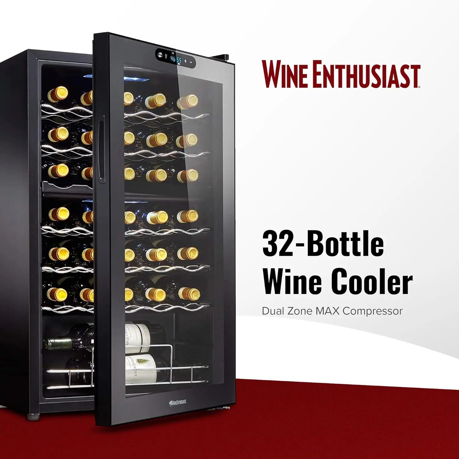 Enthusiast 32-Bottle Dual Zone MAX Compressor Wine Cooler - Freestanding Refrigerator with Split Storage & Temperature, Digital 2