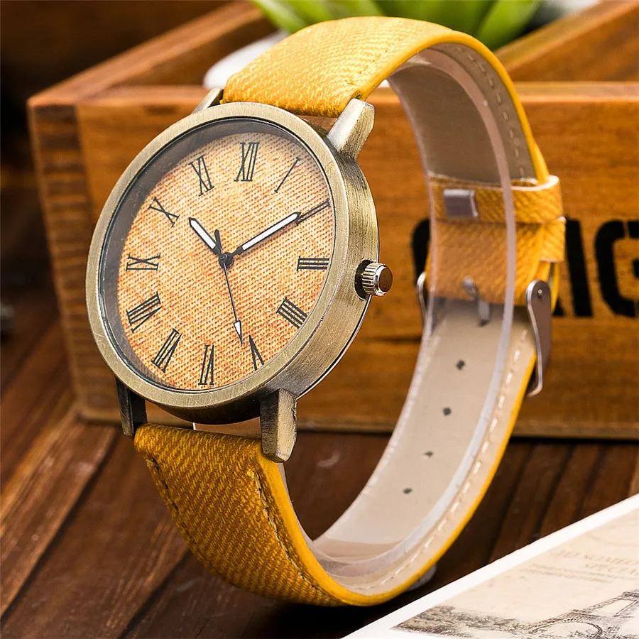 Retro style leather Roman scale quartz women casual watch 5