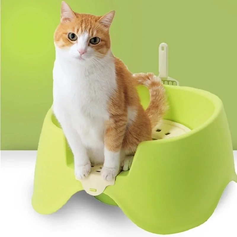 Pet-Squatting-Cat-Litter-Box-Semi-enclosed-Cat-Toilet-Double-deck ...