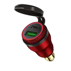 Motorcycle Waterproof 30W Quick Charge USB C Power Adapter with Hella DIN Plug (Redred)