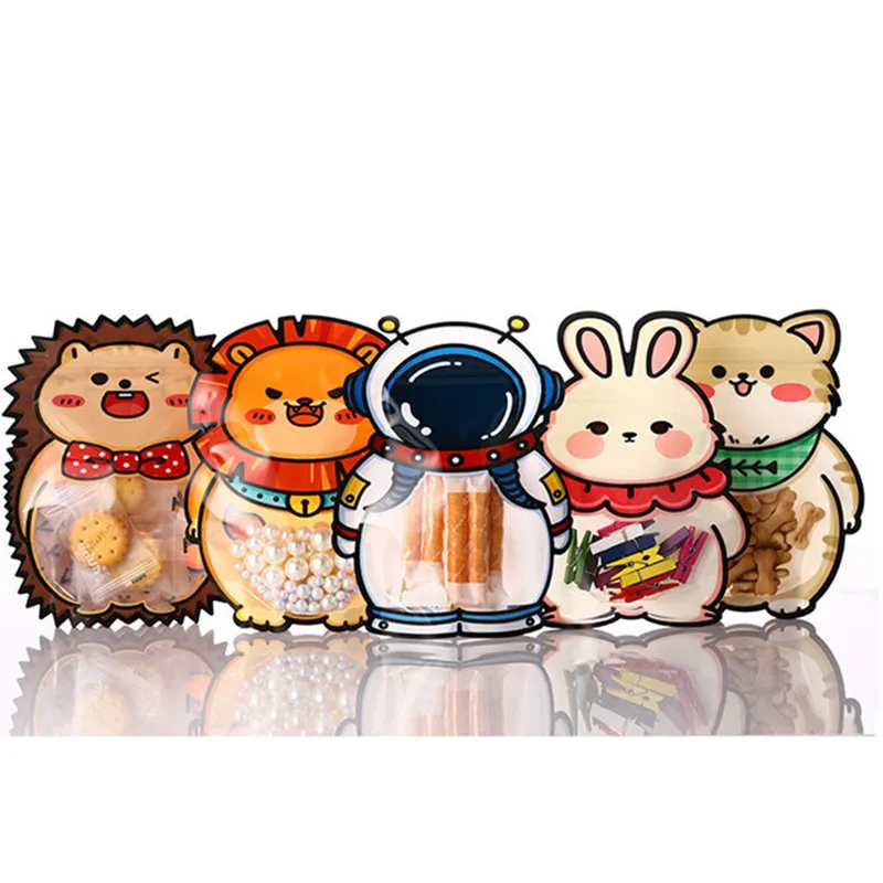

5pcs Creative School Bags Shape Cookie Candy Plastic Zipper Bear Bags Gift Snack Packaging Pouch for Kids Birthday Party Decors