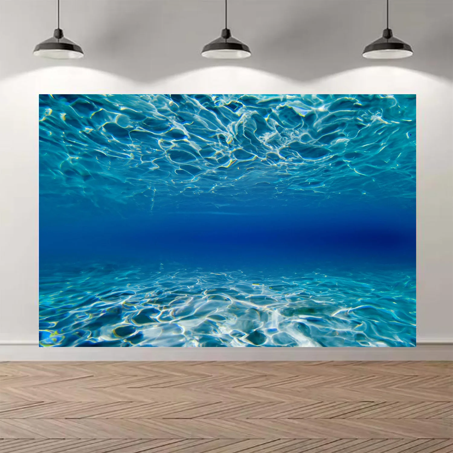 Blue Underwater World Backdrop with Sunlit Ocean Ripples for Summer Beach Pool Parties