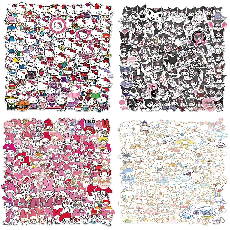 Cartoon stickers 50/100Pcs Sanrio Hello Kitty Kuromi Melody Cinnamoroll laptop skin DIY diary stationery gifts