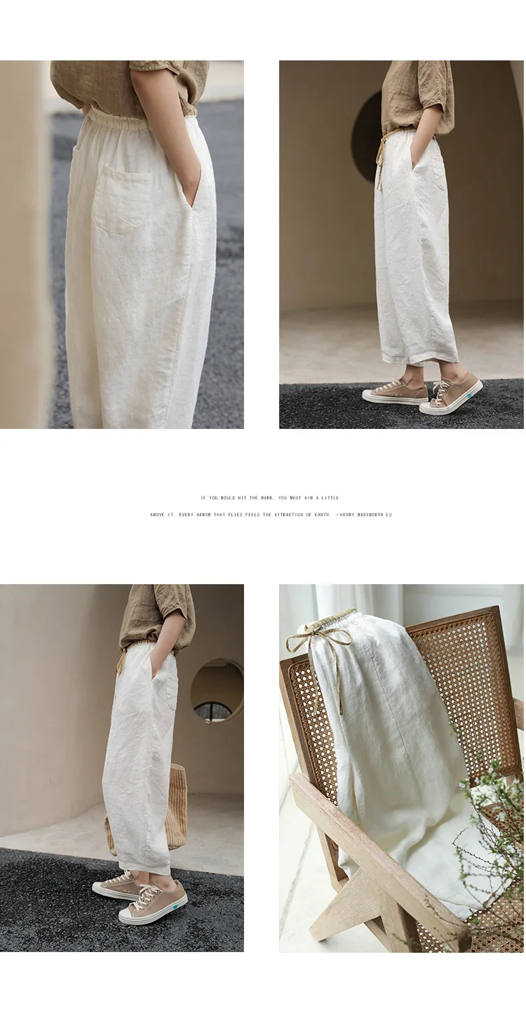 2022 Japan Style Summer Ladies Linen Loose Vintage Trousers Women Drawstring White Harem Pants Girl Oversized Pantalons MT88 crop pants for women