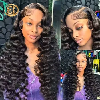 250 Density 30 40 Inch Loose Deep Wave Lace Frontal Wig 13x6 Hd Curly Human Hair Wigs 360 Water Wave Pre plucked Lace Front Wig 1