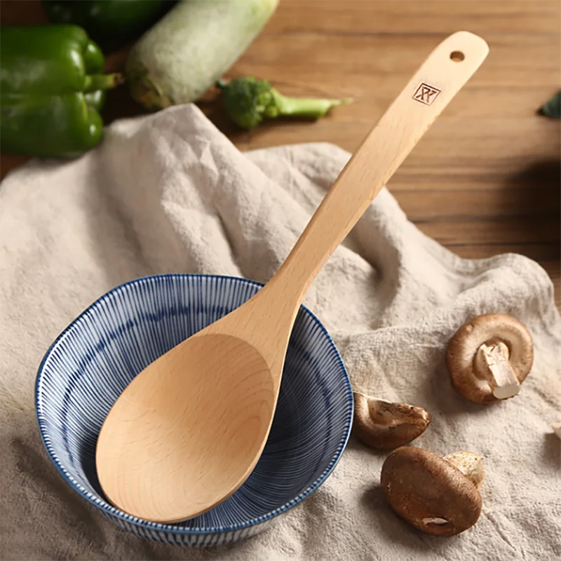 1PC/1 set Stir-frying Wood Spatula Pure Natural Log Soup Spoon Non-stick Special Wooden Spatula