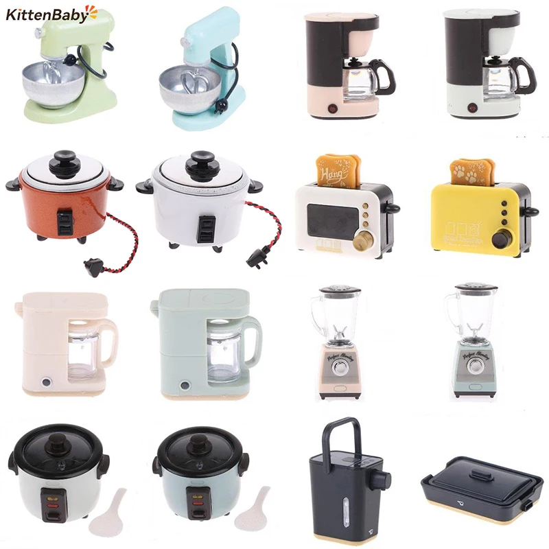 1Pc 1/12 Miniature Dollhouse Rice Cooker Coffee Machine Bread Machine Meat Roaster Simulation Kitchen Appliance Accessories Toy