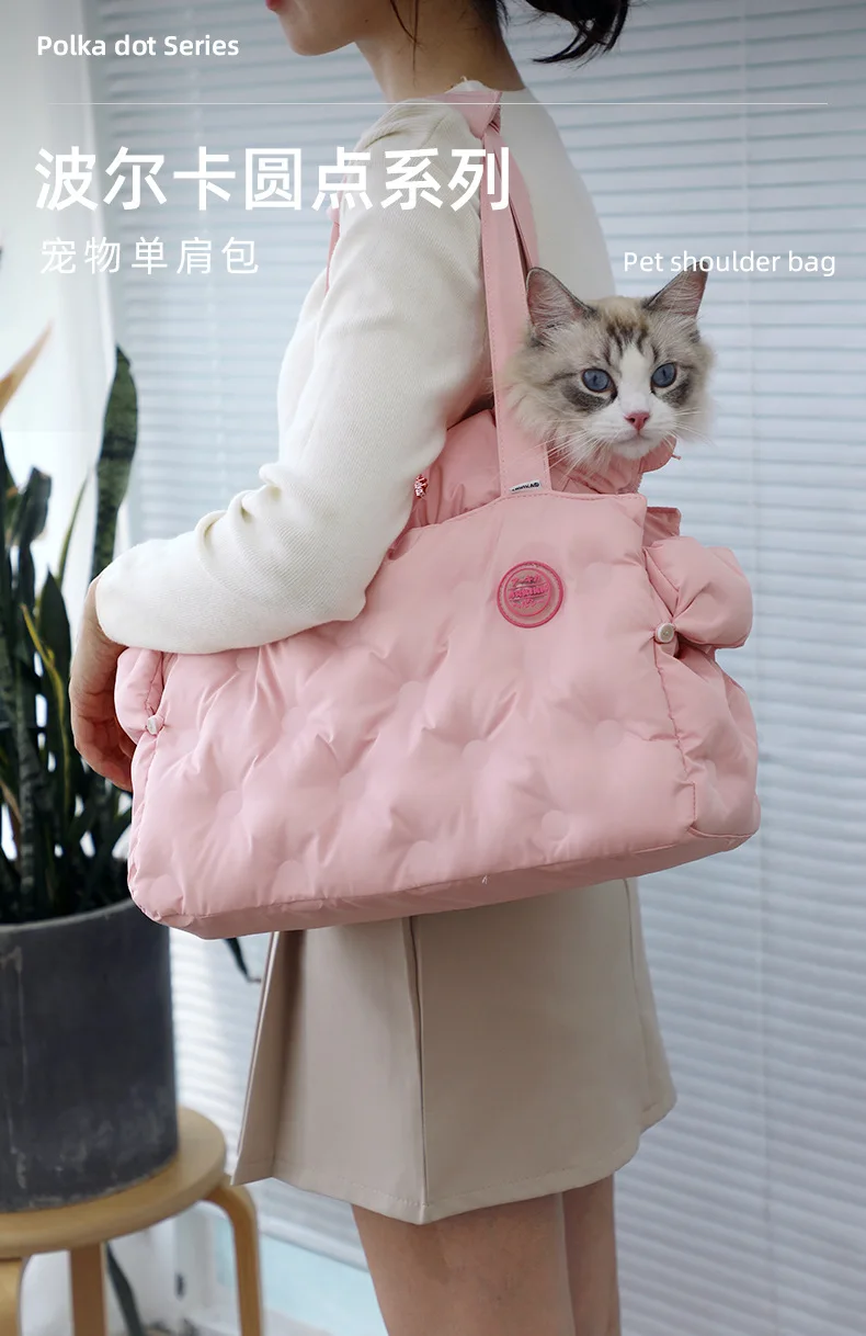 

Polka Dot Pet Cat and Dog Going Out carrying Case Pink grey Apricot soft comfortable breathable environmental protection