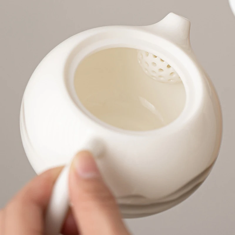 Chinese Style Ink Wash Pattern White Porcelain Teapot, Ceramic Small Xishi Tea Pot, Kung Fu Household, Handmade, 210ML, New, 1Pc