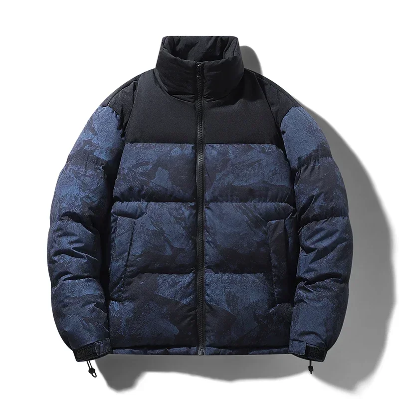 Winter Cotton Jacket Men's Trendy Hip-hop Stitching Camouflage Windproof Parka Casual Stand Collar Down Cotton Padded Coat