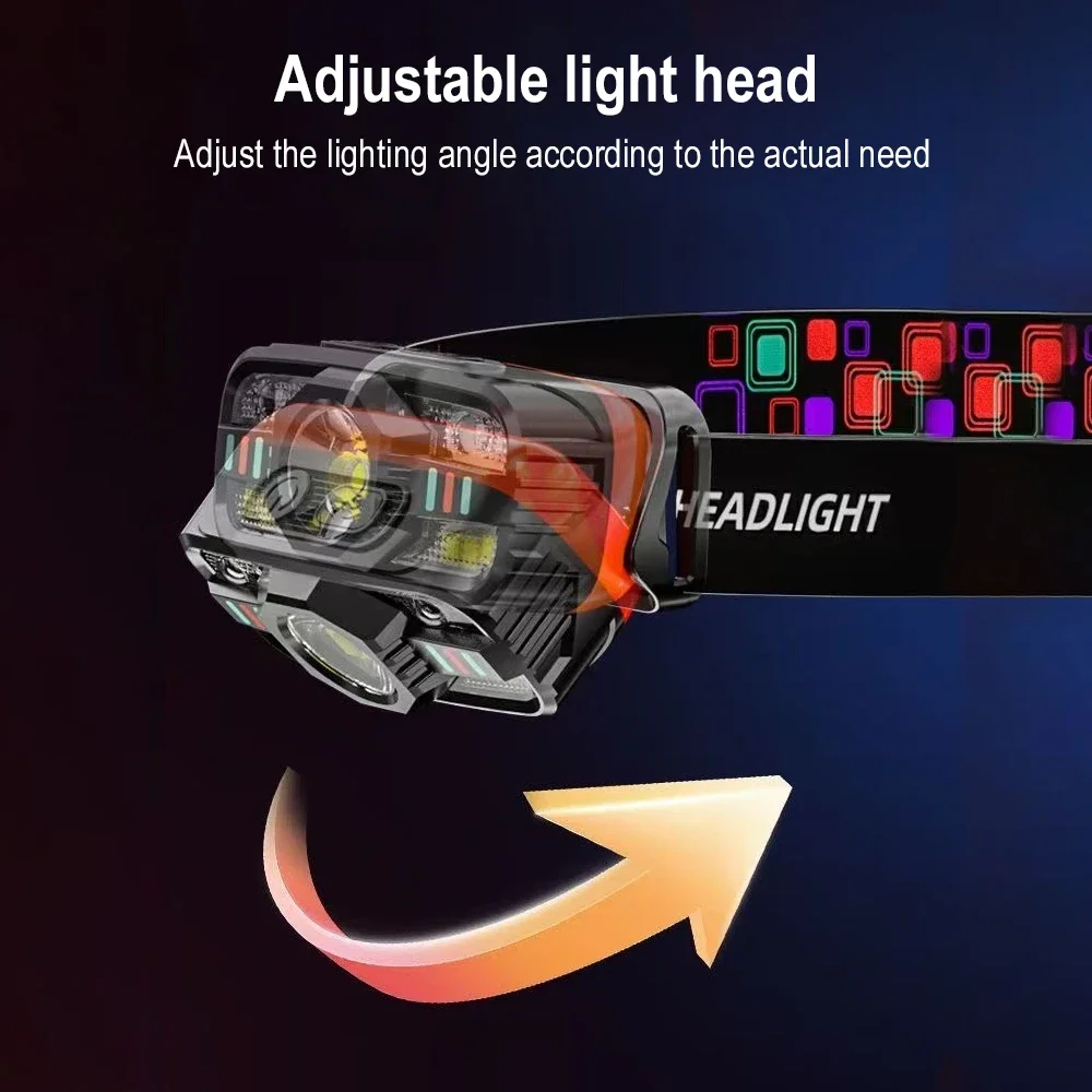BORUiT 소형 모션 센서 LED 헤드램프 400LM XPE 화이트 레드 라이트 타입-C 충전식 헤드라이트 낚시 캠핑 비상용