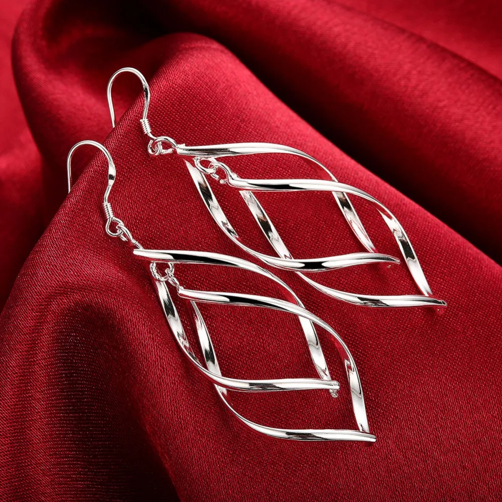 

New Arrival 925 Sterling Silver wedding Earring Jewelry Women High Quality Long Earrings Hanging Drop hoop