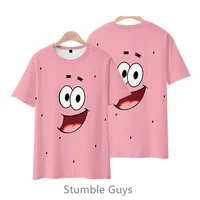 2024 Summer New Boys Clothes Girls 3D SpongeBob SquarePants Round Neck T-shirt Kids Street Leisure Sports Large Breathable Tops 2