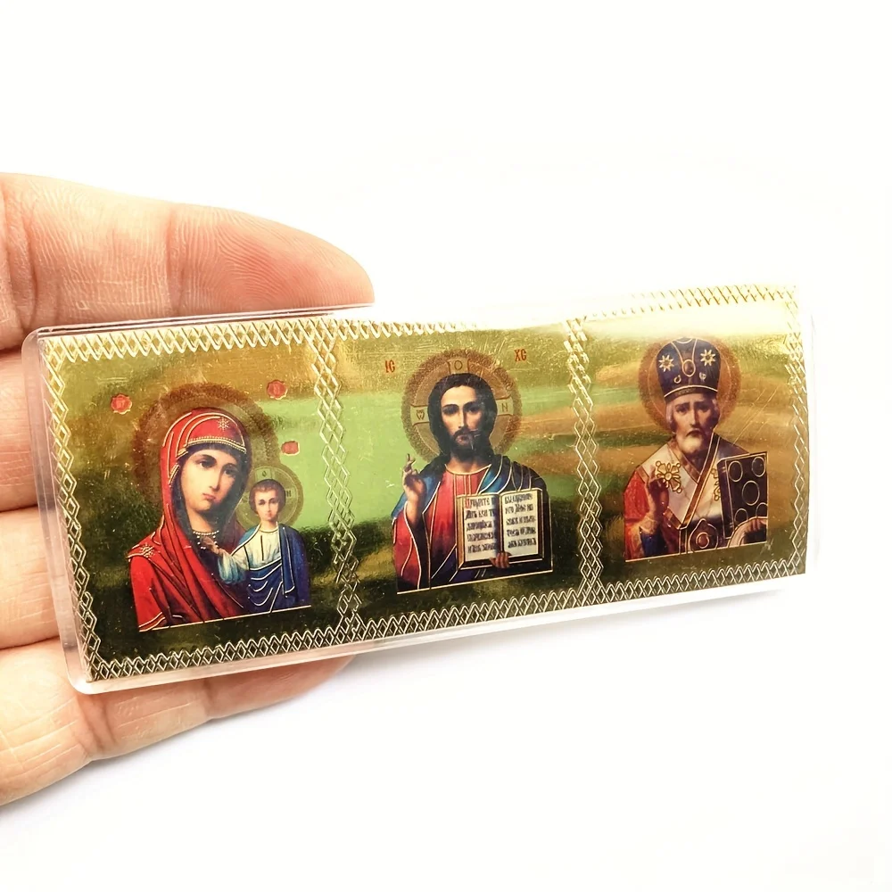 Wood Icon Decoration Wood Icon Plaque Orthodox Icons St. Andrew Square Catholic Church Utensils Christ Figures Christmas Maria Jesus Cross