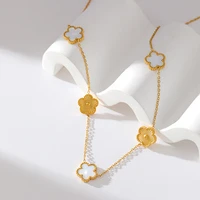 Stainless Steel White Plum Blossom Plant Leaf Flower Set Reversible Necklace Earrings Bracelet Women Clover Jewelry - Image 4