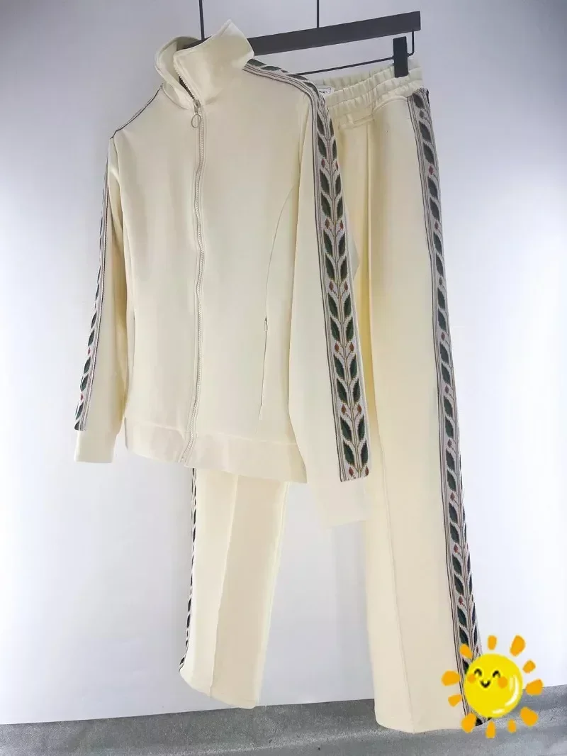 

New Fasion Zipper Embroidered Ribbon Casablanca Jacket for Women Men Heavy Fabric Coat Casual Oversize Hippie Clothes
