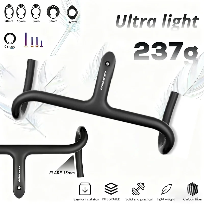 Guidon Vélo Route Carbone Intégré Avec Potence - 28.6mm - 380 à 440mm - Neuf