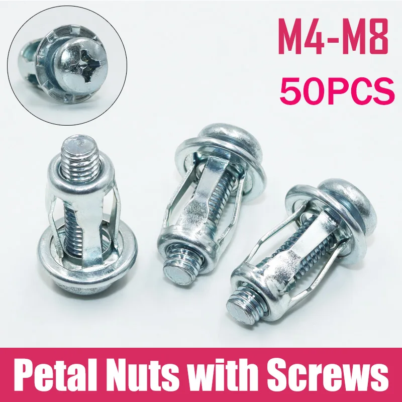 Jack Nuts Screw Petal Shape Metal Rivet Nut M4 M5 M6 Panel Clamp Lock Rivnut Curtain Board Wall Car License Expansion Screw Bolt