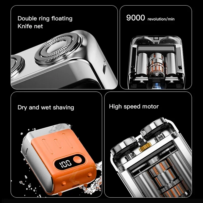 Dual Floating Magnetic Blade For Men Electric Shaver High Speed Travel Portable Beard Knife Rechargeable Rotary Electric Razor electric shaver electric razor rotary shaver