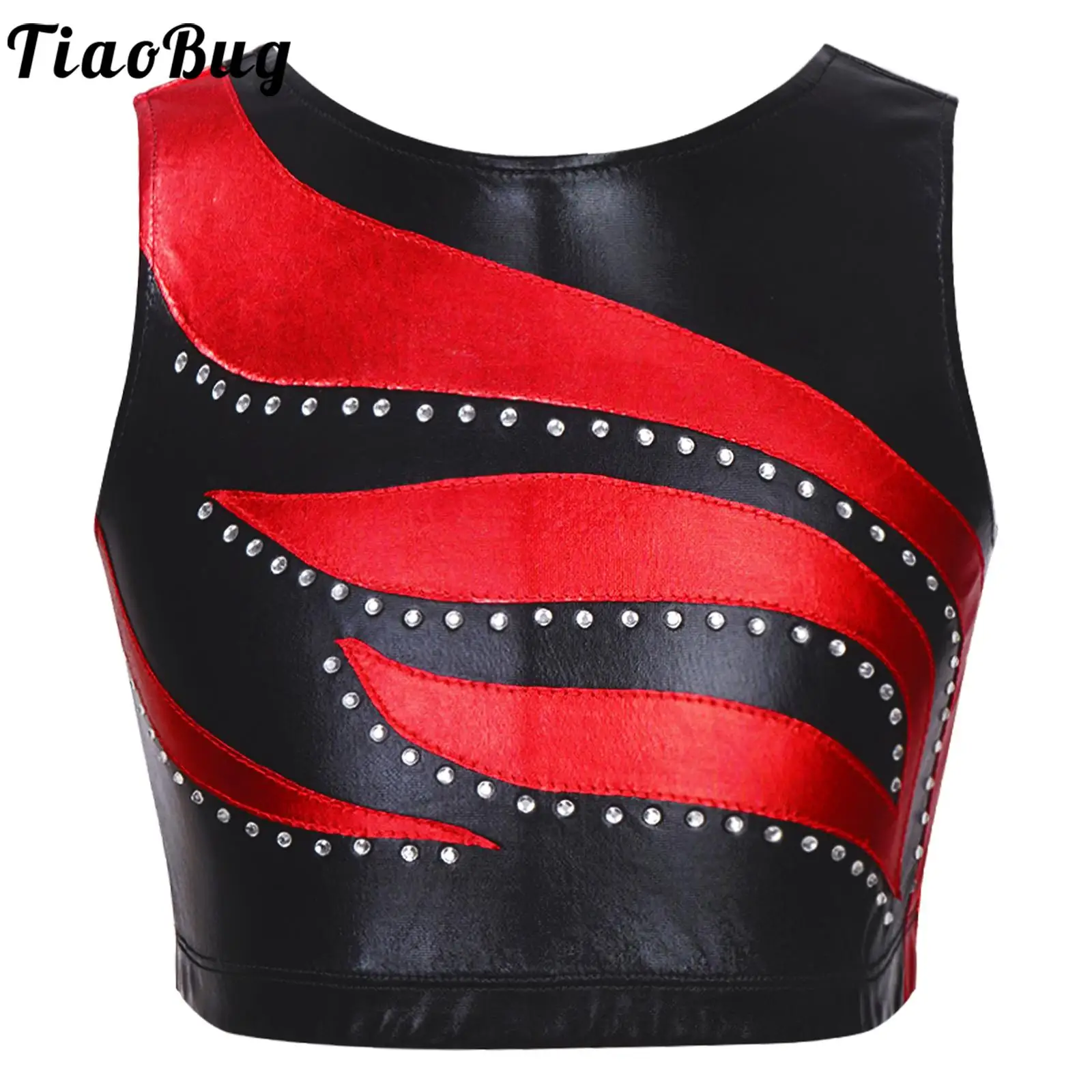 Kids-Girls-Shiny-Rhinestone-Decorated-Patchwork-Style-Dance-Crop-Tank ...