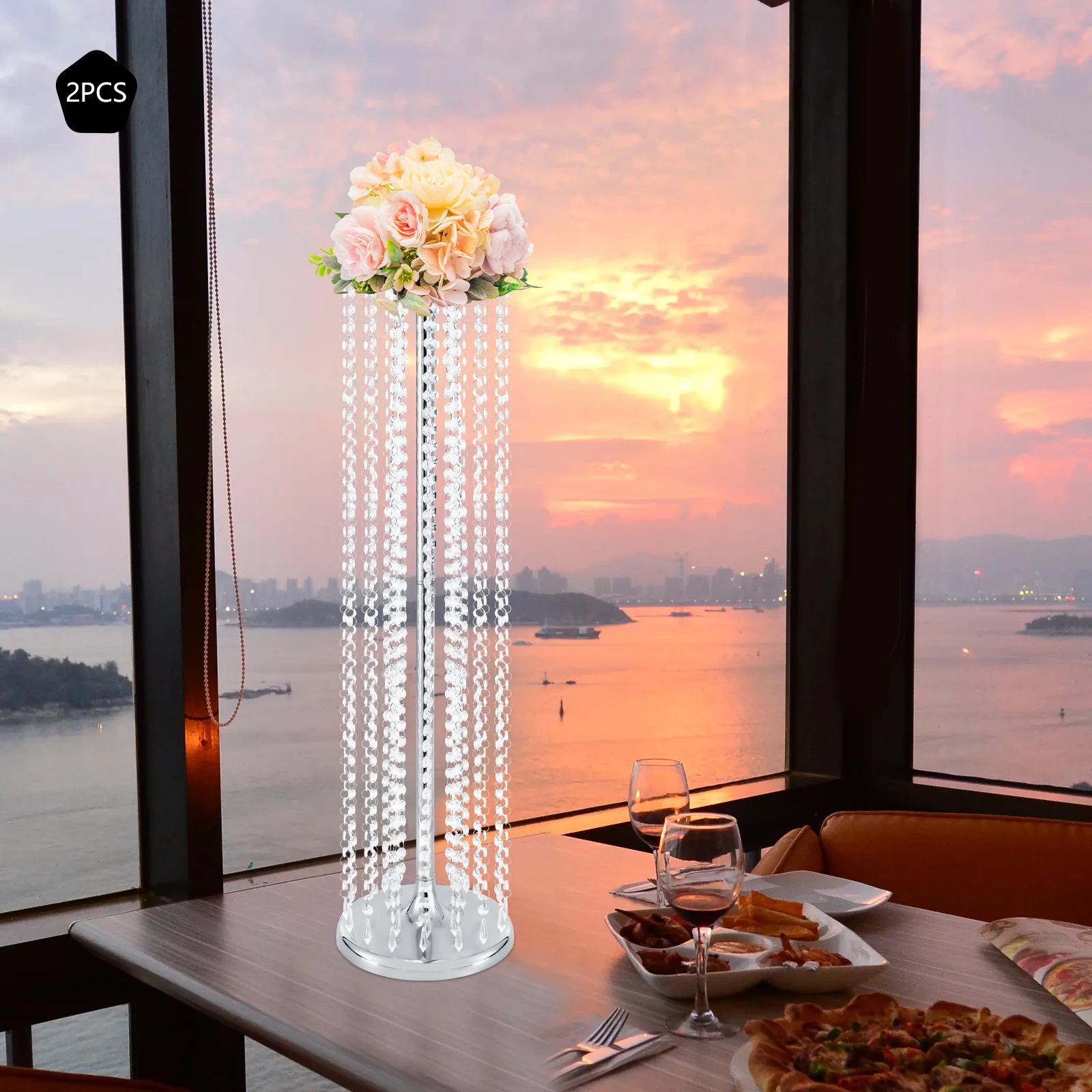 

2 Pcs 35.4inch Tall Wedding Centerpieces Flower Vases Crystal Vase Metal Flowers Stand for Party Tables Decorations - Elegant