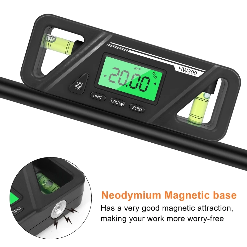Digital Spirit Level & Protractor Neodymium Magnets Bright LCD Display Horizontal & Vertical Bubble Level for Industry 4