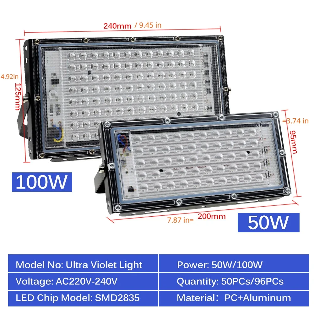 

UV 395NM Flood Light IP65 Outdoor Ultraviolet Blacklight 100W 50W Fluorescent Curing Lamp Party Stage Drama Performance