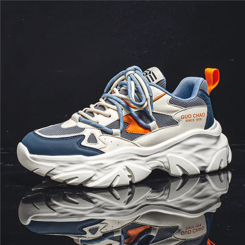 2023NewFashionShoesMenChunkySneakersTrendyCasualShoesNonslip