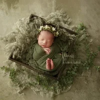 0-1 Months Newborn Photoshoot Props Soft High Stretchable Wrap Headwear Hat Oil Painting Background Baby Photography Accessories 4