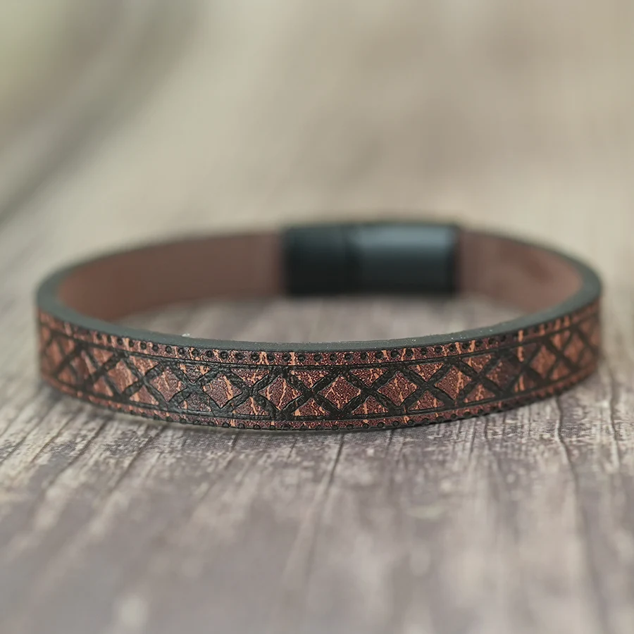 Men Leather Brown Black Detachable Magnetic Buckle Bangle