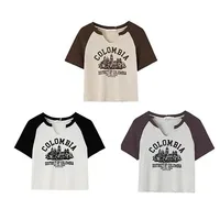 Vintage Printed T-Shirts Women Slim V-Neck Crop Top Y2k Aesthetic Short Sleeve Streetwear Grunge Tee Korean Version Pullovers - Image 6