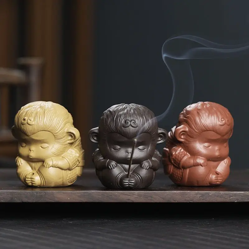 Inserto Profumato Creativo Zen Crafted Mini Cute Pet Little Spirit Monkey Home Fragrante Seat Tea Pet Decoration Set Di 3