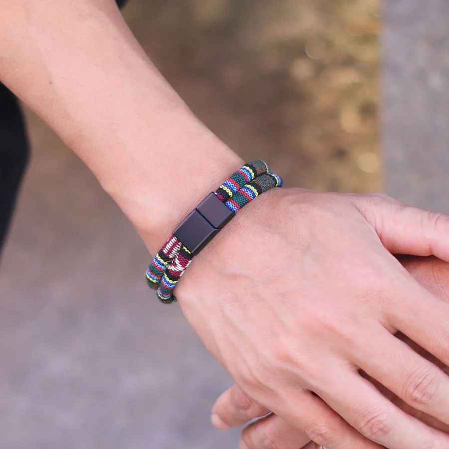 Mens Bohemian Rope Bracelet with Magnet Buckle