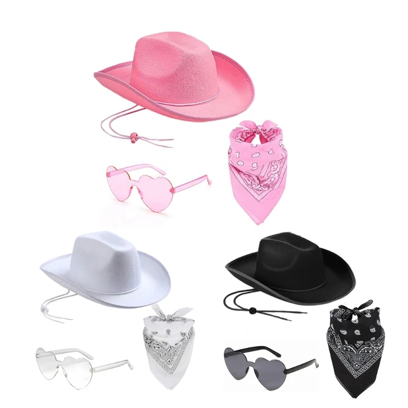 Western-Style Cowboy Hat Bridal Shower Cowgirl Hat Scarf Sunglasses Costume Female Headwear Night Club Party Outfit