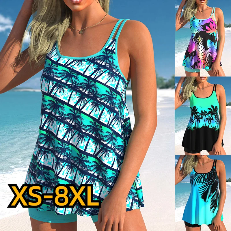 

2023 Women High Waist Tankini Summer New Design Printing Swimwear Swimsuit Bikini Bathing Suit Two Piece Set Beach Weart XS-8XL