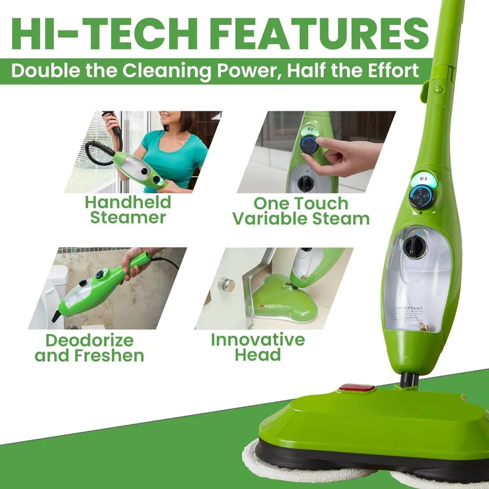 Dual Buff Steam Mop, 8 in 1 Handheld Steam Cleaner For Kitchen Tile Floors,Grout Cleaner, Upholstery Cleaner and Carpets, 4