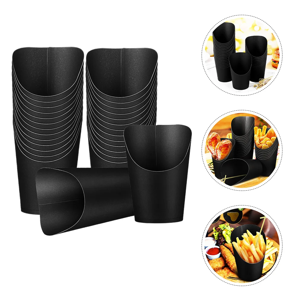 

Thickened Black Kraft Paper Slanted French Fries Cup Charcuterie Cups Disposable Fry Snack Packing Holding