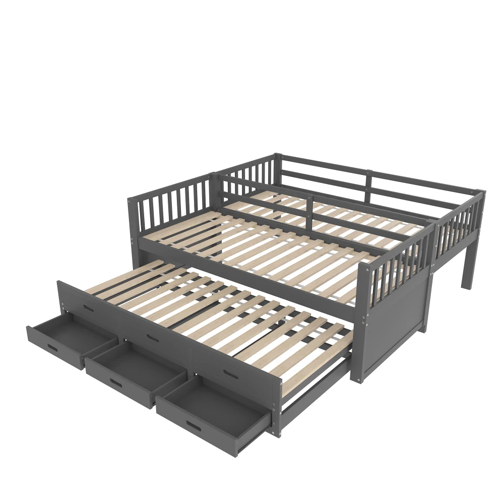 Multifunktionales Etagenbett 90 x 200 cm – Hausbett für Jungen und Mädchen, mit Leiter, ausziehbarem Bett und 3 Schubladen, weiß, ohne Matratze – Detail 27