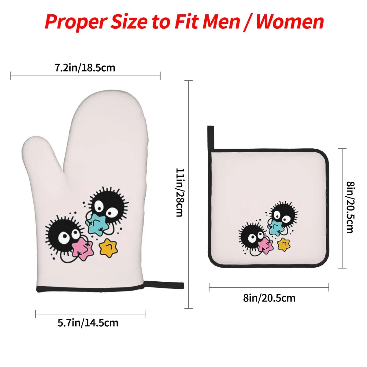 Soot Studio Ghibli Oven Mitts and Pot Holder Sets of 4 for Baking Kitchen Cooking Grilling Resistant Non-Slip Gloves