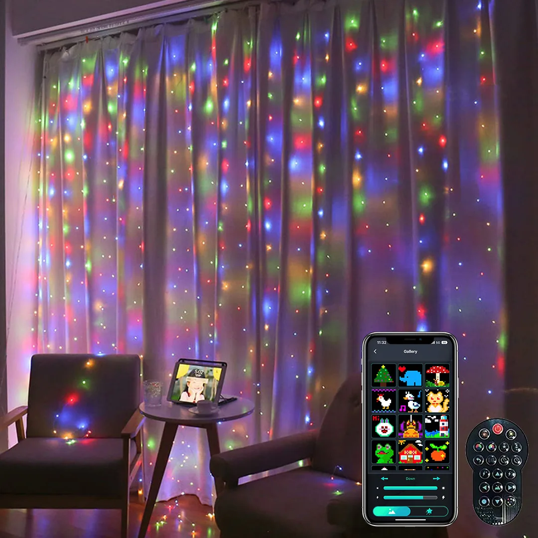 Curtain String Light Smart Home Bluetooth APP Control Symphony RGB Curtain Light Mobile Programming DIY Picture LED Light String