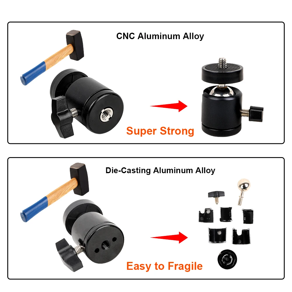 Super Quality 1/4 inch Cameras Tripod Ball Head Mount 3/8 screw Adapter Pure CNC Aluminium Alloy Bracket Holder Cradle